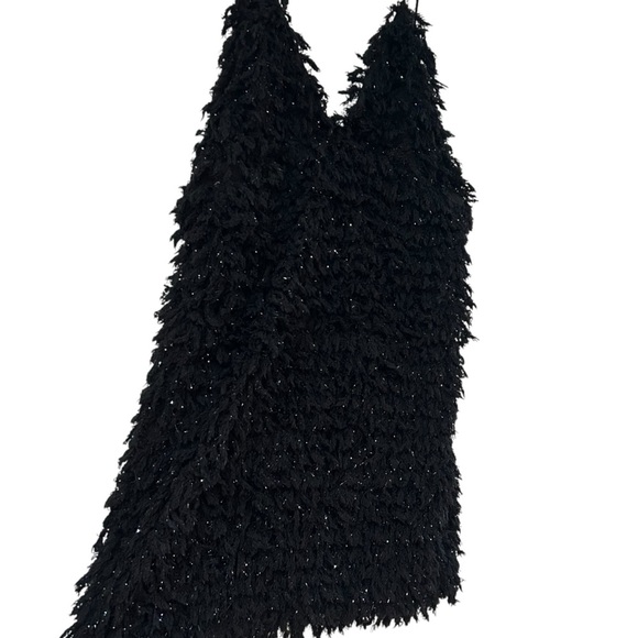 For Love & Lemons Kamara Mini Dress Sz M Black Metallic Shaggy Tie Back Dress - Picture 6 of 9